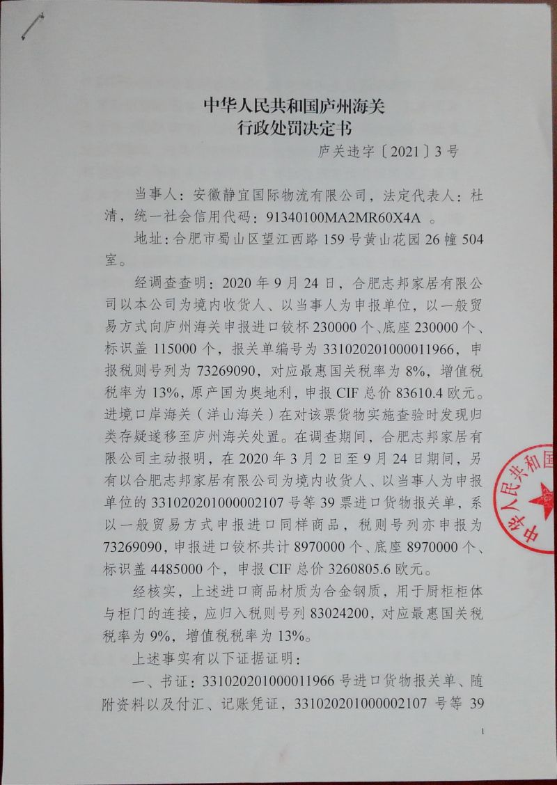 行政處罰決定書1