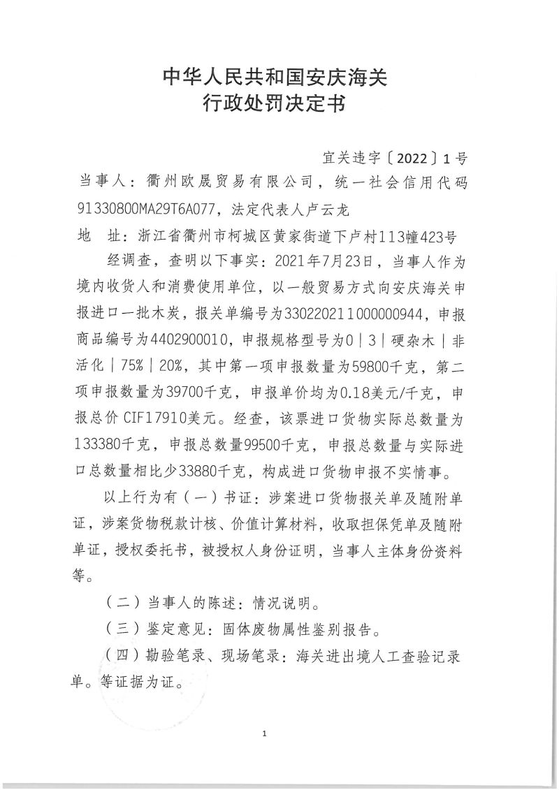 處罰決定書1